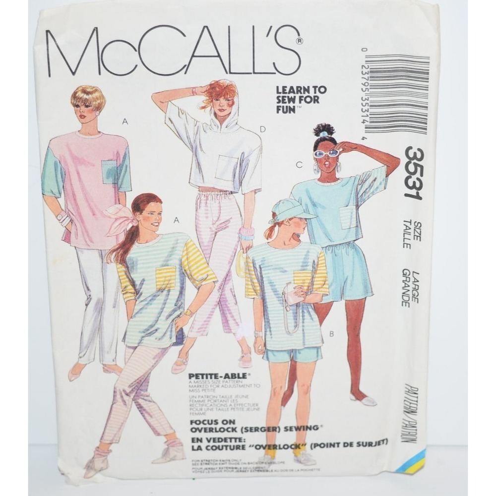 McCall's Learn To Sew Pattern 3531 Misses' Top Pants Shorts Sz Large 6-24